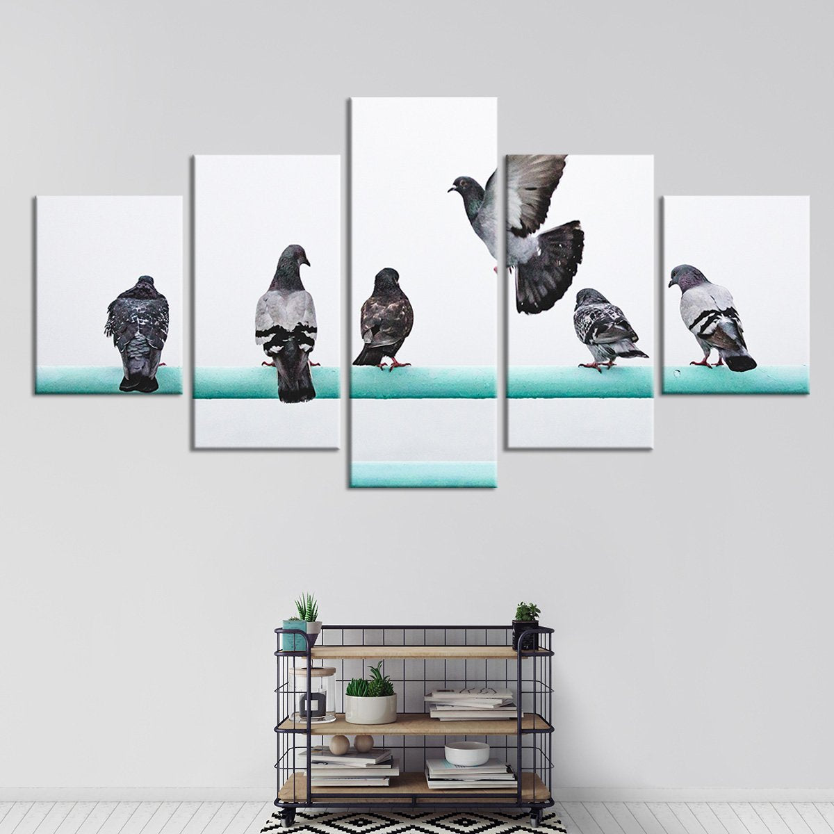 Beautiful Herd of Pigeons Multi Panel Canvas Wall Art