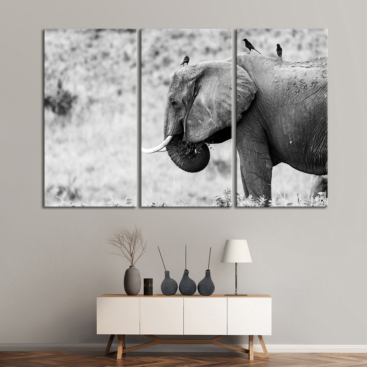 Elephant And Friends Multi Panel Canvas Wall Art