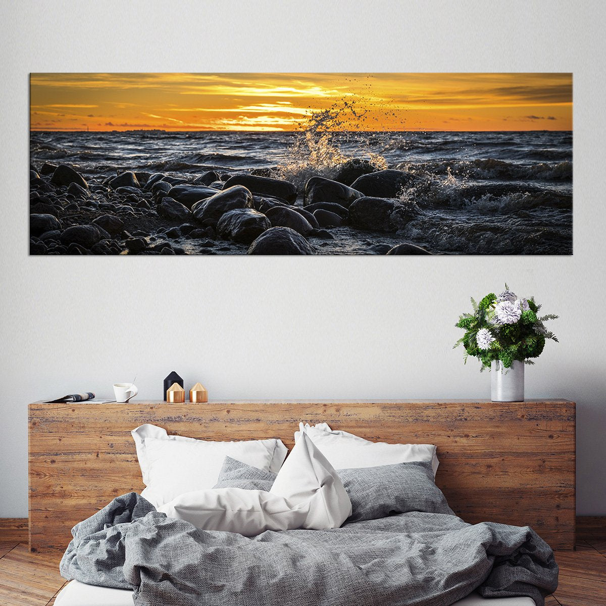 Sunset Against The Rocks Multi Panel Canvas Wall Art