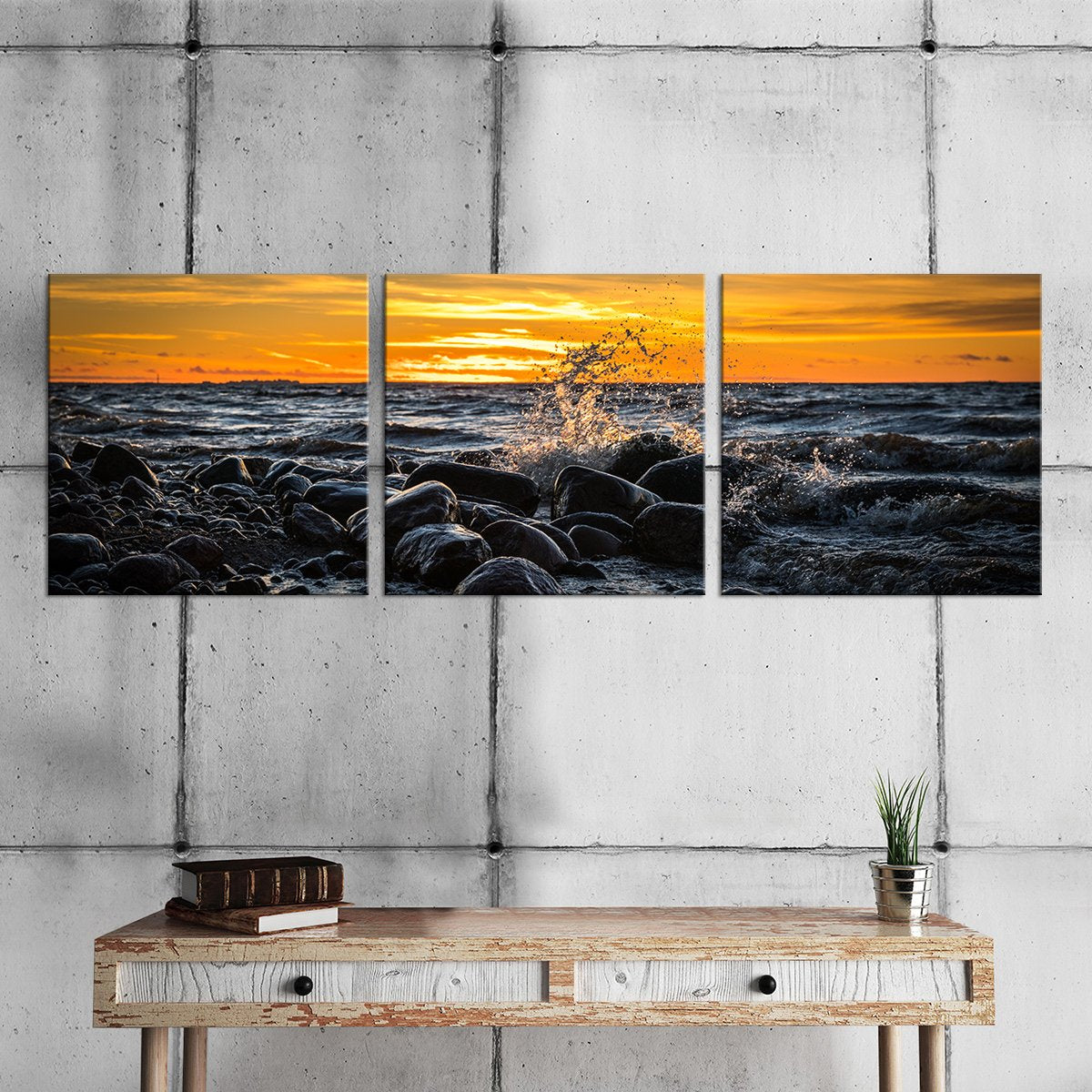 Sunset Against The Rocks Multi Panel Canvas Wall Art