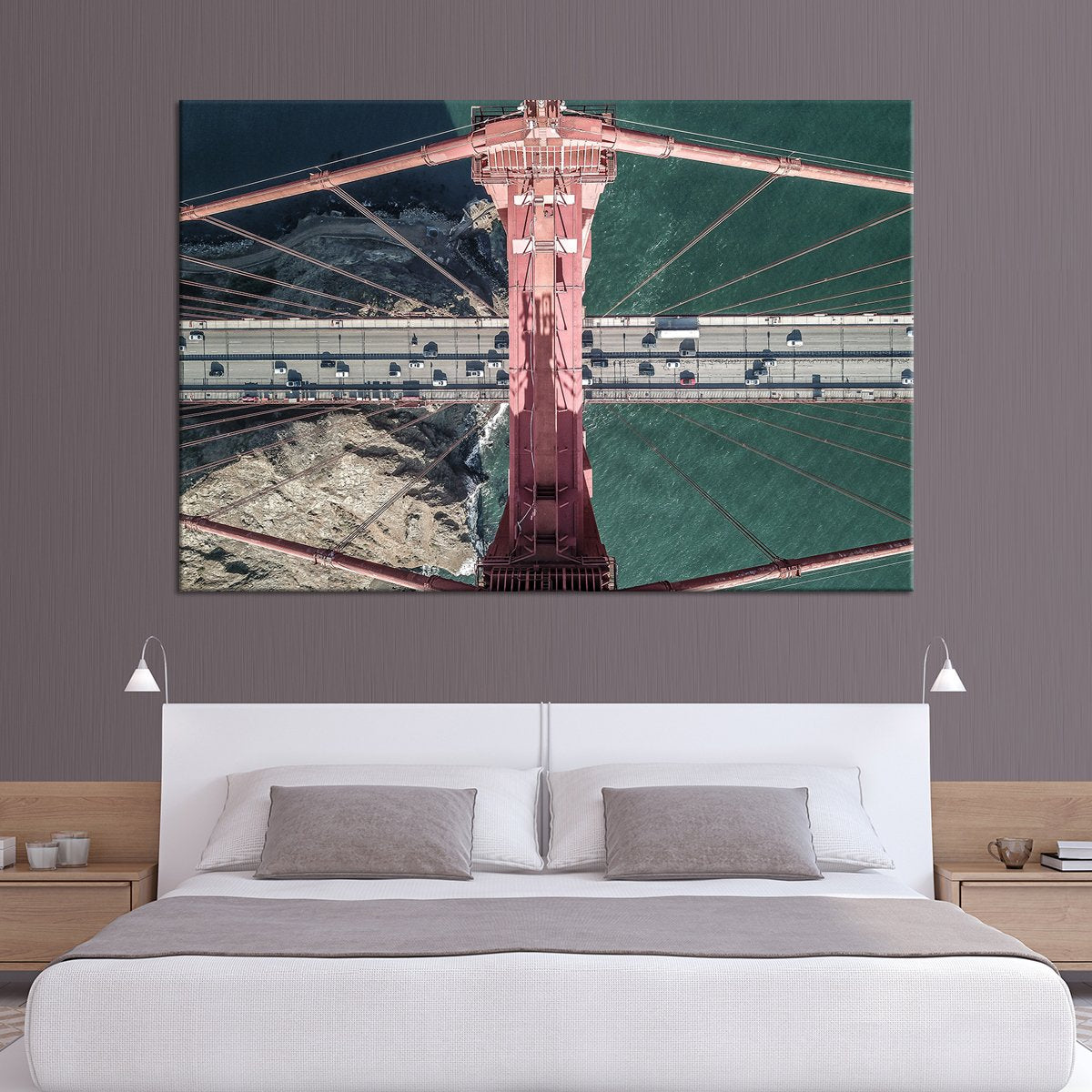 Golden Gate Bridge Aerial View Multi Panel Canvas Wall Art