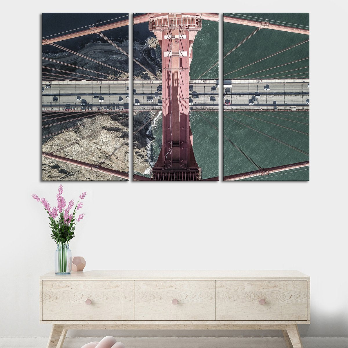 Golden Gate Bridge Aerial View Multi Panel Canvas Wall Art
