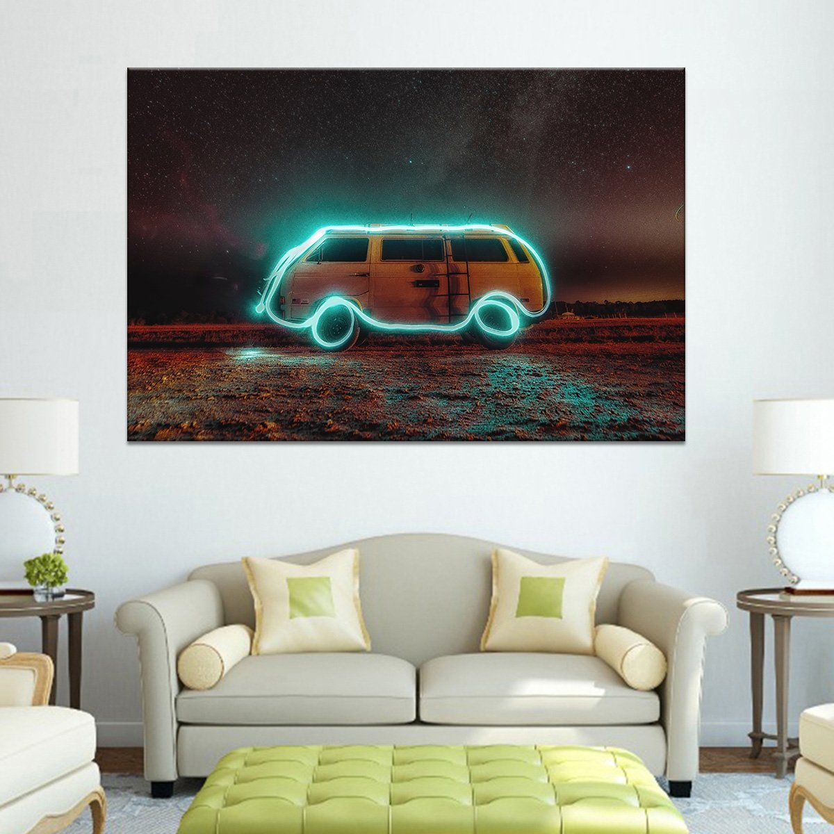 Rural Van Illuminated Multi Panel Canvas Wall Art