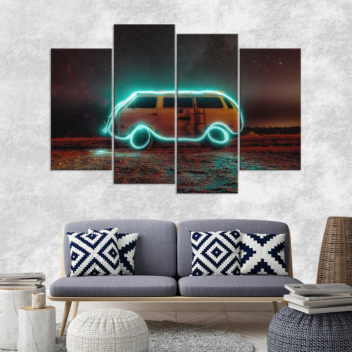 Rural Van Illuminated Multi Panel Canvas Wall Art