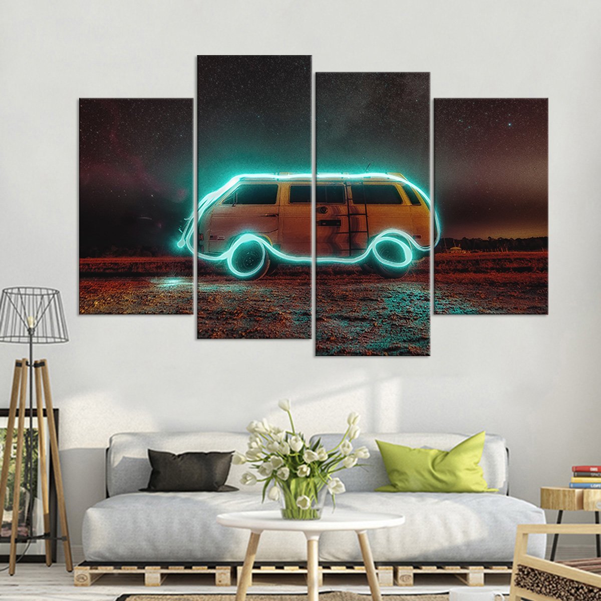 Rural Van Illuminated Multi Panel Canvas Wall Art