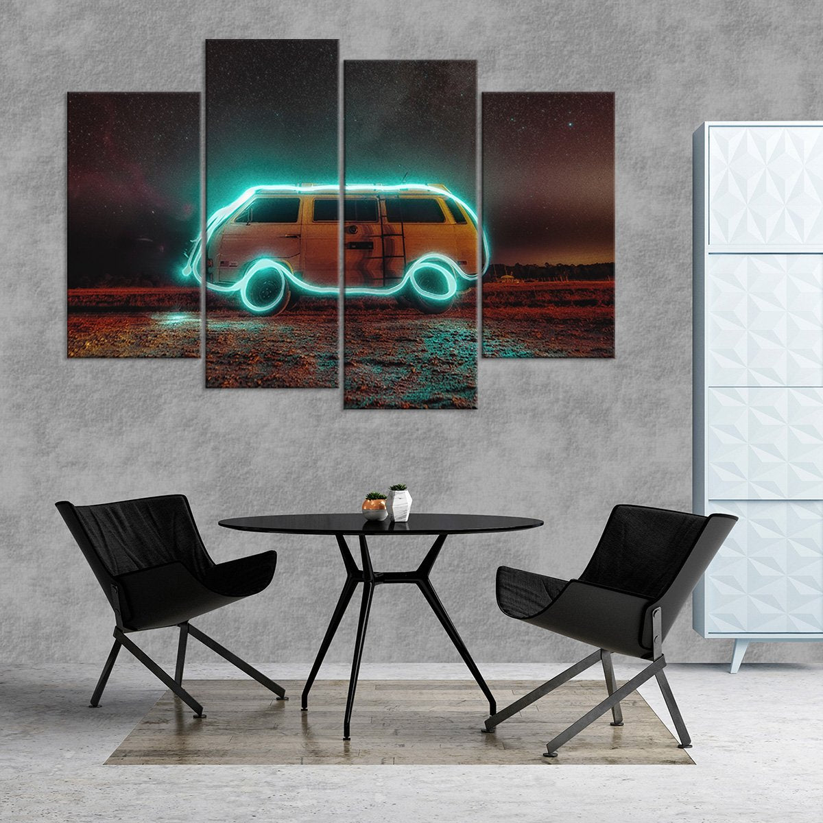 Rural Van Illuminated Multi Panel Canvas Wall Art