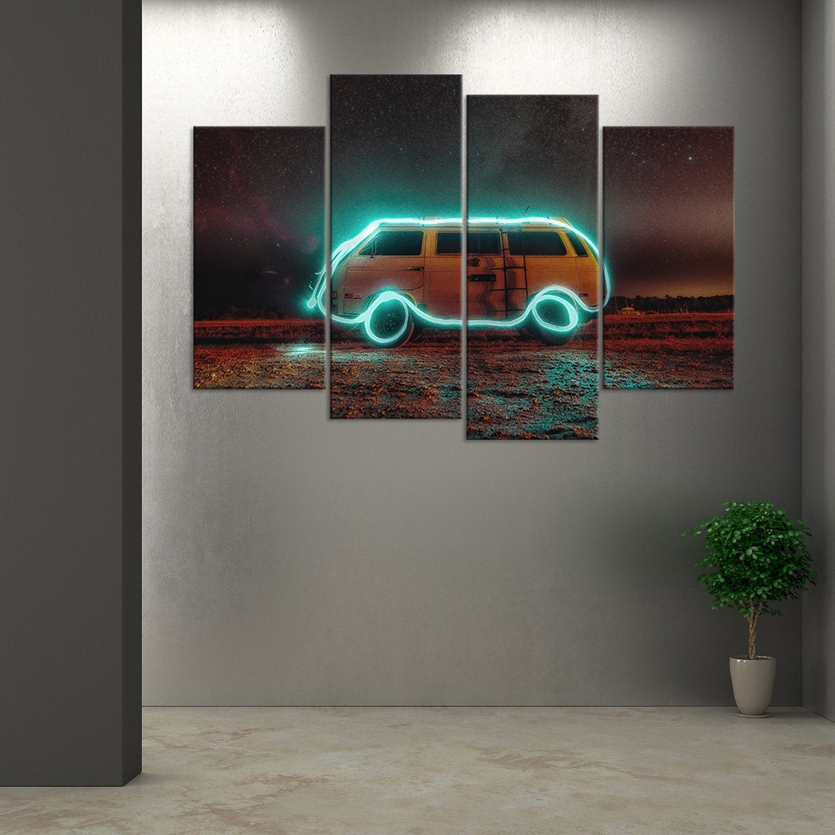 Rural Van Illuminated Multi Panel Canvas Wall Art