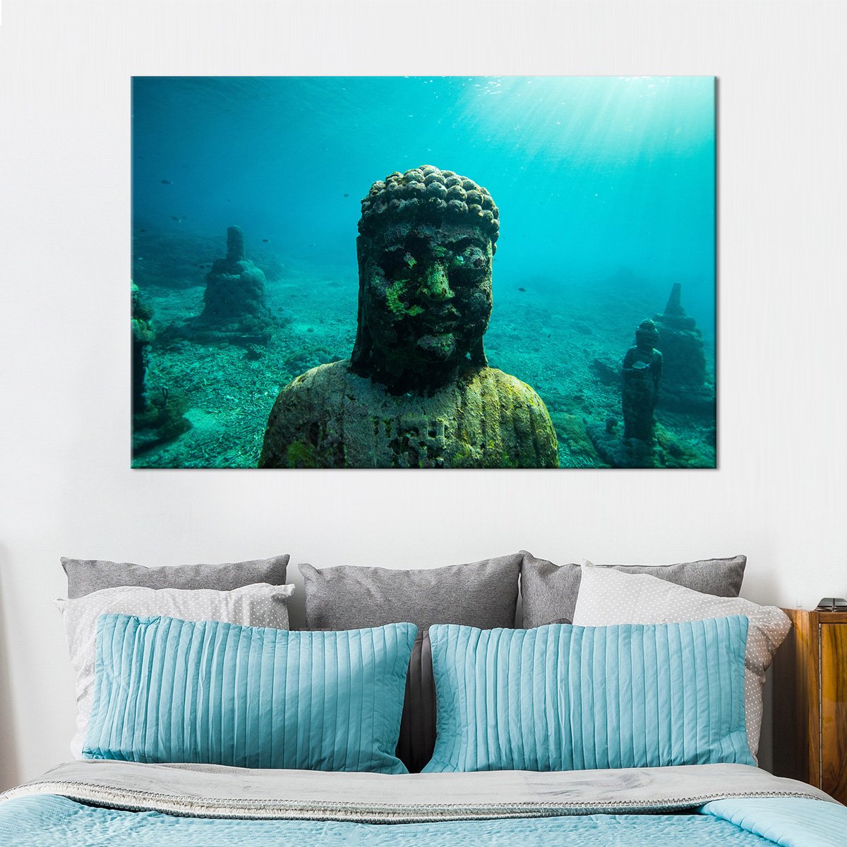 Underwater Indonesian Statue Multi Panel Canvas Wall Art