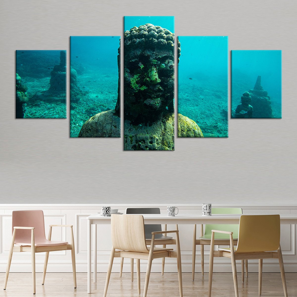 Underwater Indonesian Statue Multi Panel Canvas Wall Art
