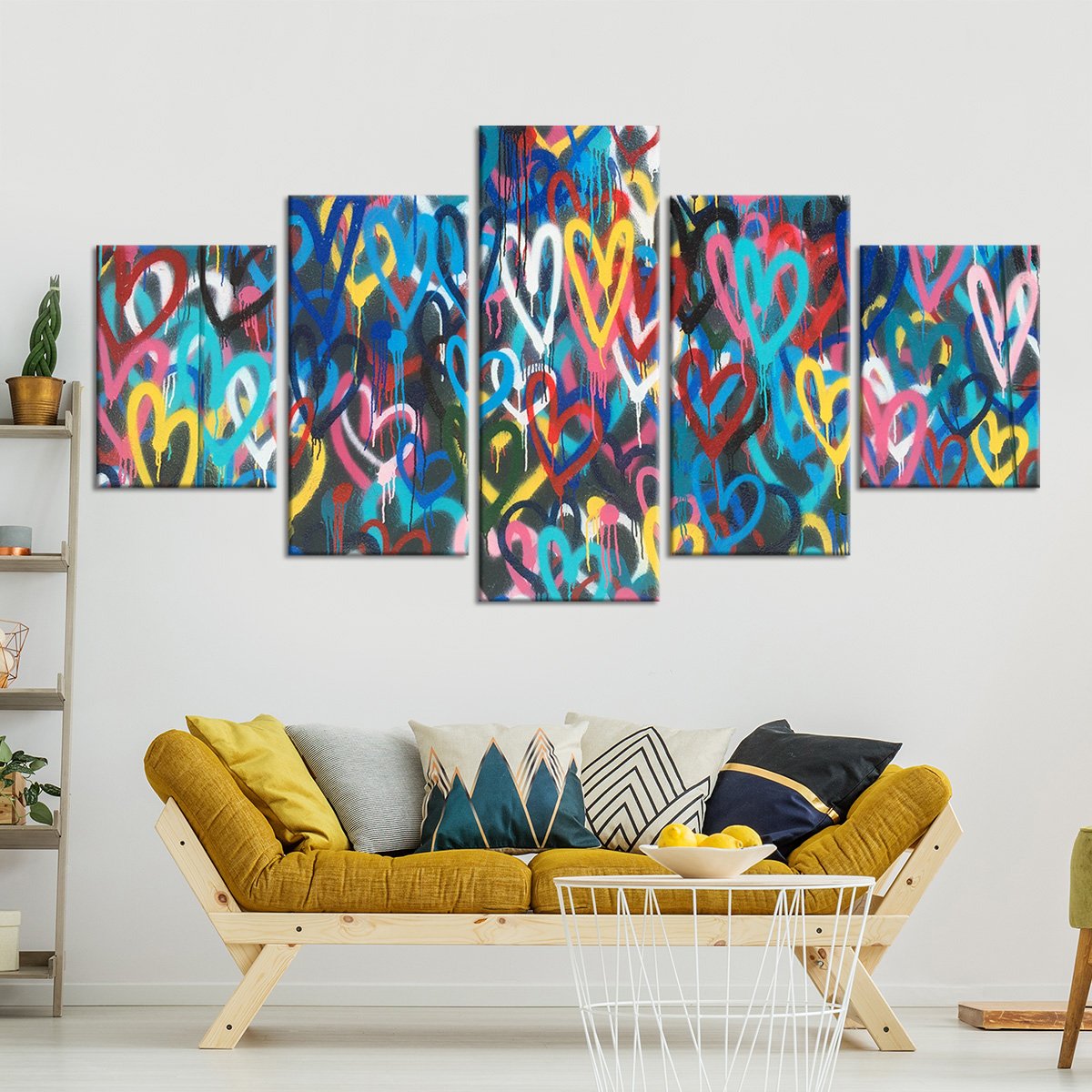 Heart Graffiti Multi Panel Canvas Wall Art