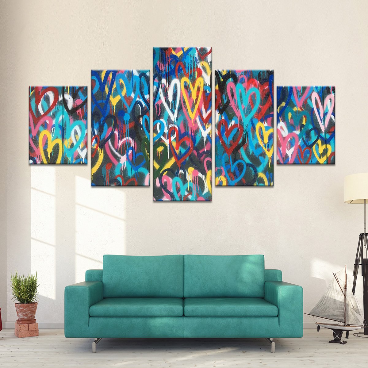 Heart Graffiti Multi Panel Canvas Wall Art