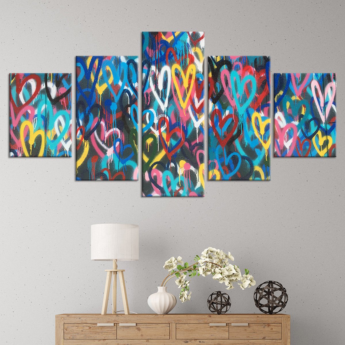 Heart Graffiti Multi Panel Canvas Wall Art