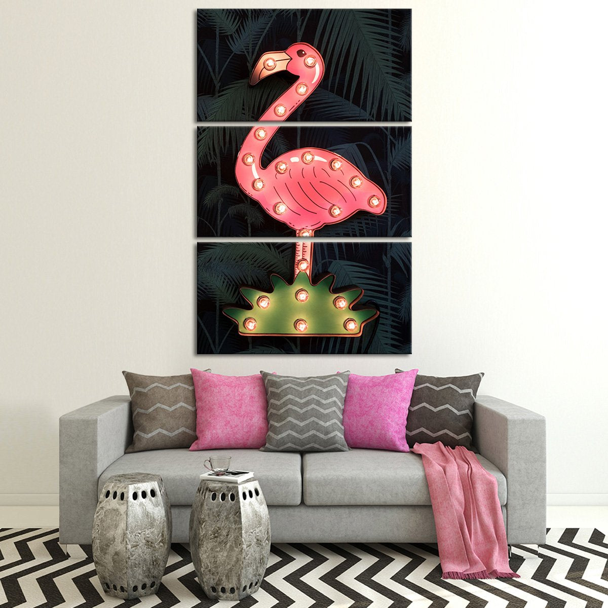 Neon Flamingo Multi Panel Canvas Wall Art