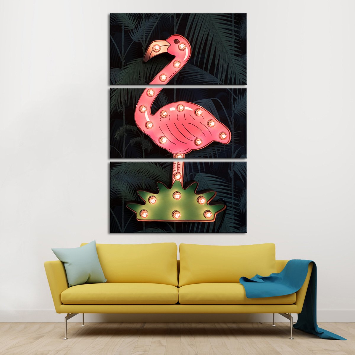 Neon Flamingo Multi Panel Canvas Wall Art