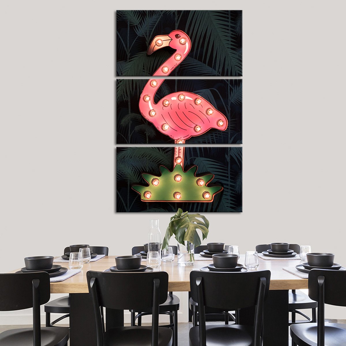 Neon Flamingo Multi Panel Canvas Wall Art