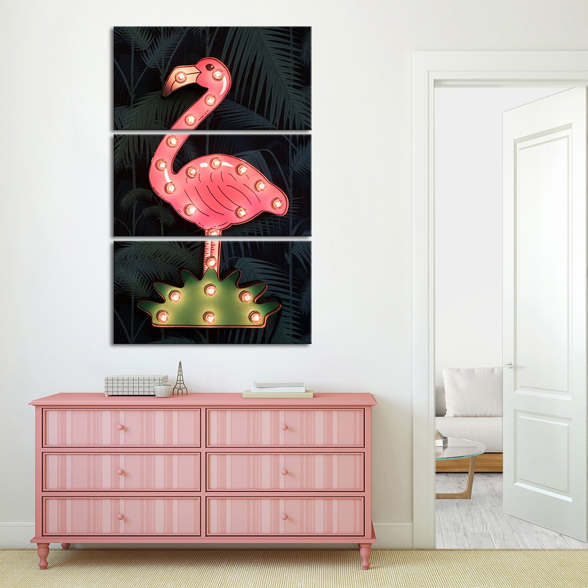 Neon Flamingo Multi Panel Canvas Wall Art