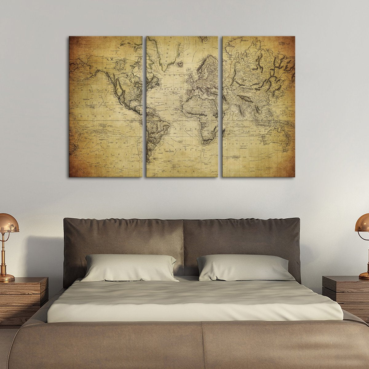 1900s World Map Multi Panel Canvas Wall Art