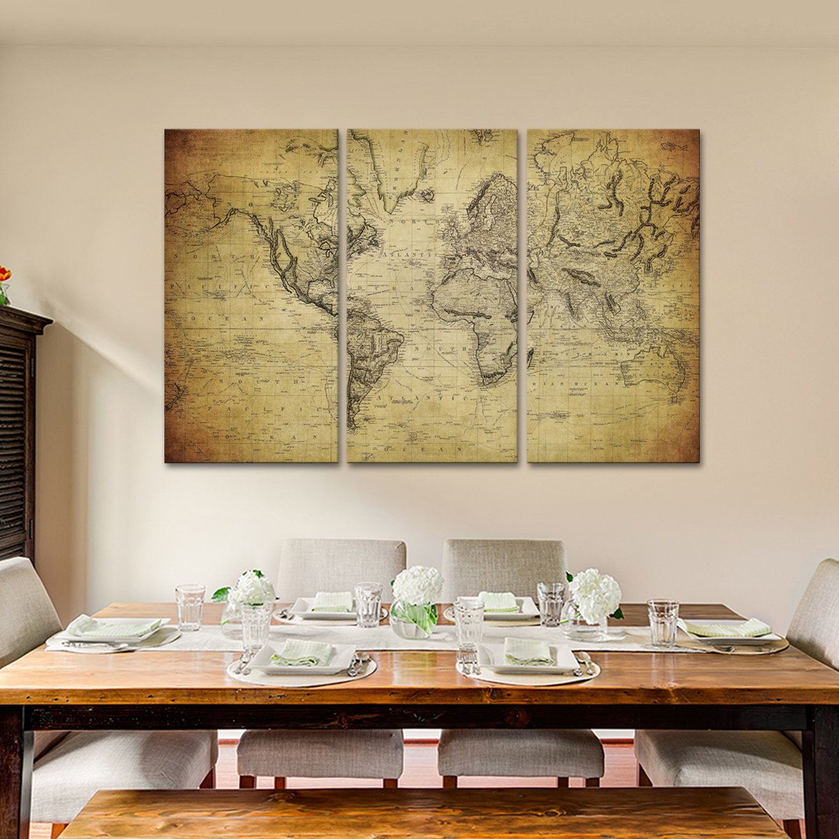 1900s World Map Multi Panel Canvas Wall Art