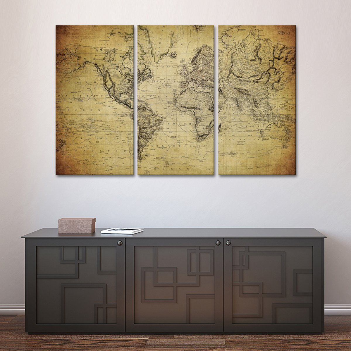 1900s World Map Multi Panel Canvas Wall Art