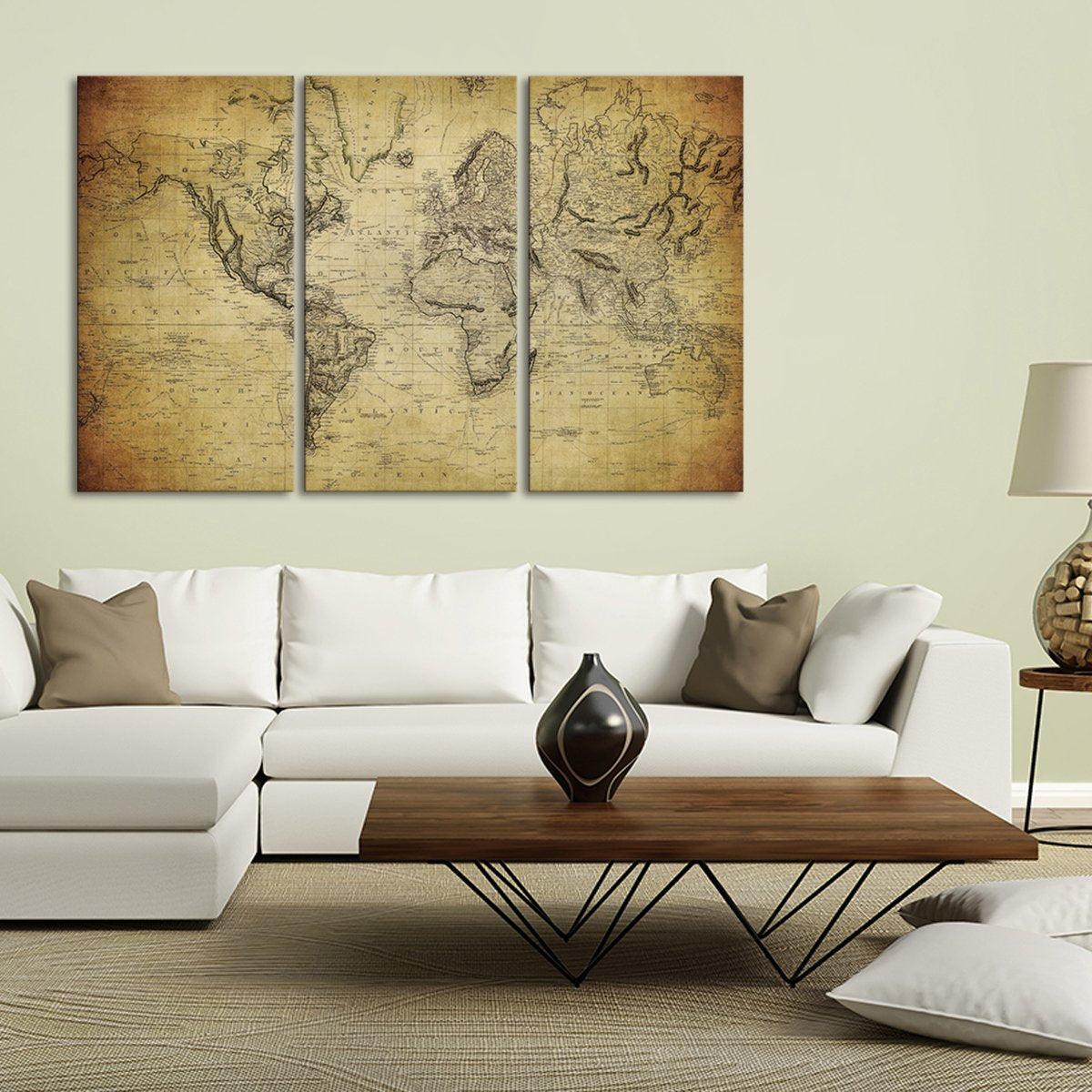 1900s World Map Multi Panel Canvas Wall Art