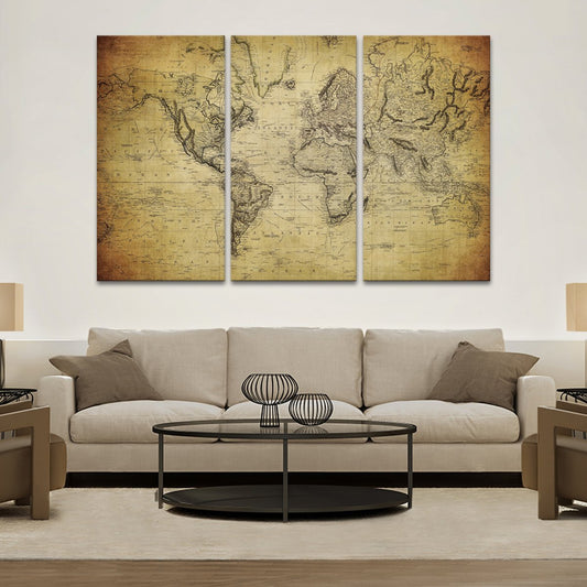 1900s World Map Multi Panel Canvas Wall Art