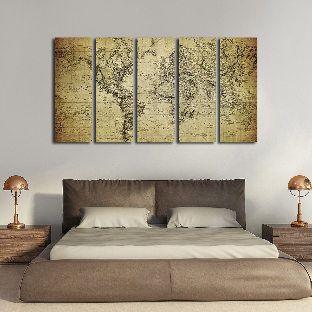 1900s World Map Multi Panel Canvas Wall Art