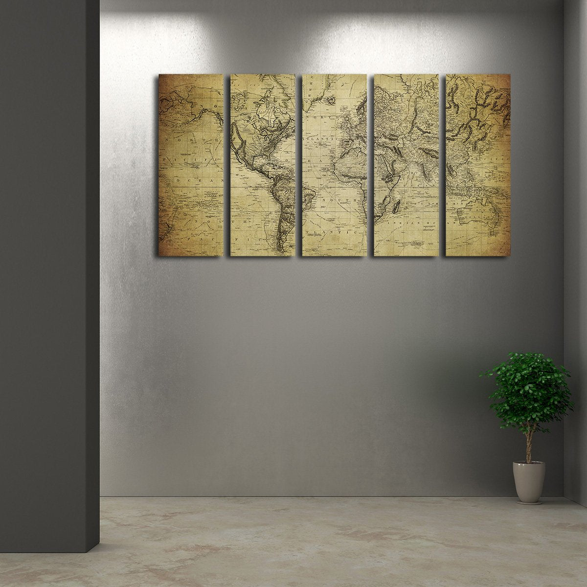 1900s World Map Multi Panel Canvas Wall Art