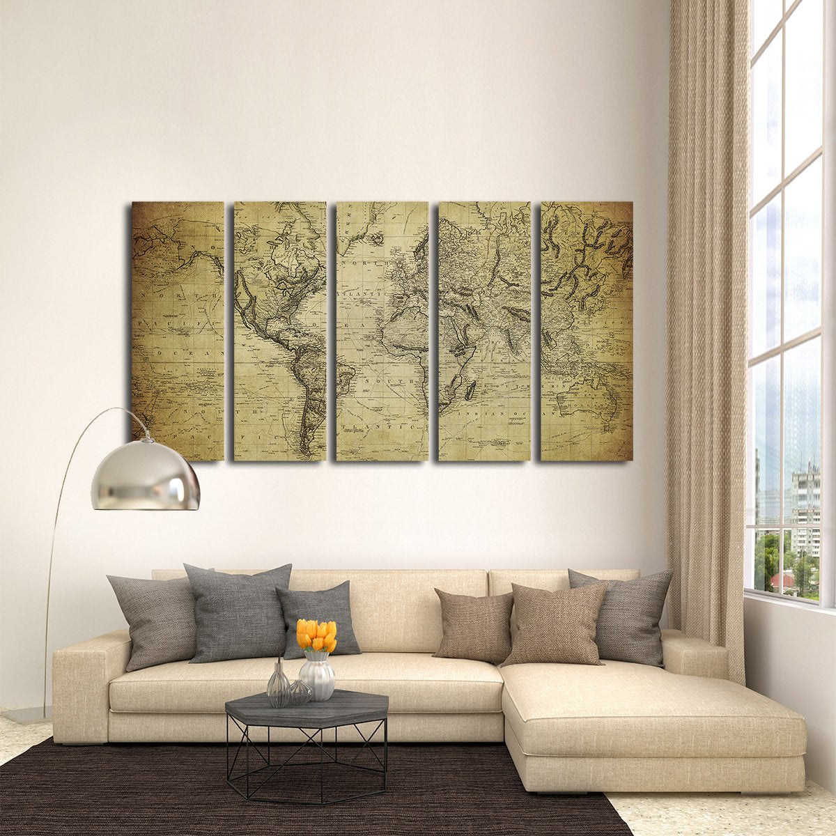 1900s World Map Multi Panel Canvas Wall Art