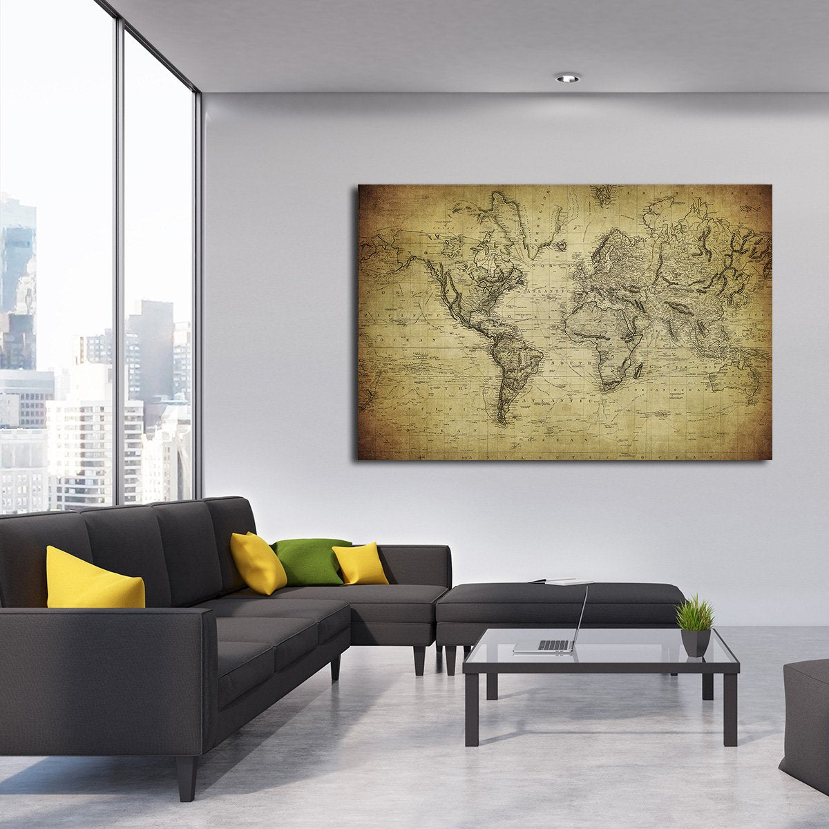 1900s World Map Multi Panel Canvas Wall Art