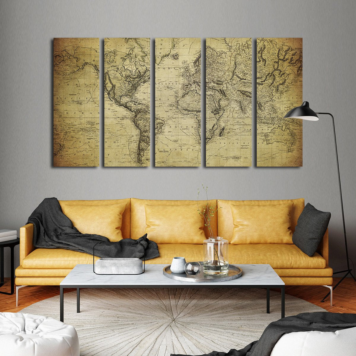 1900s World Map Multi Panel Canvas Wall Art