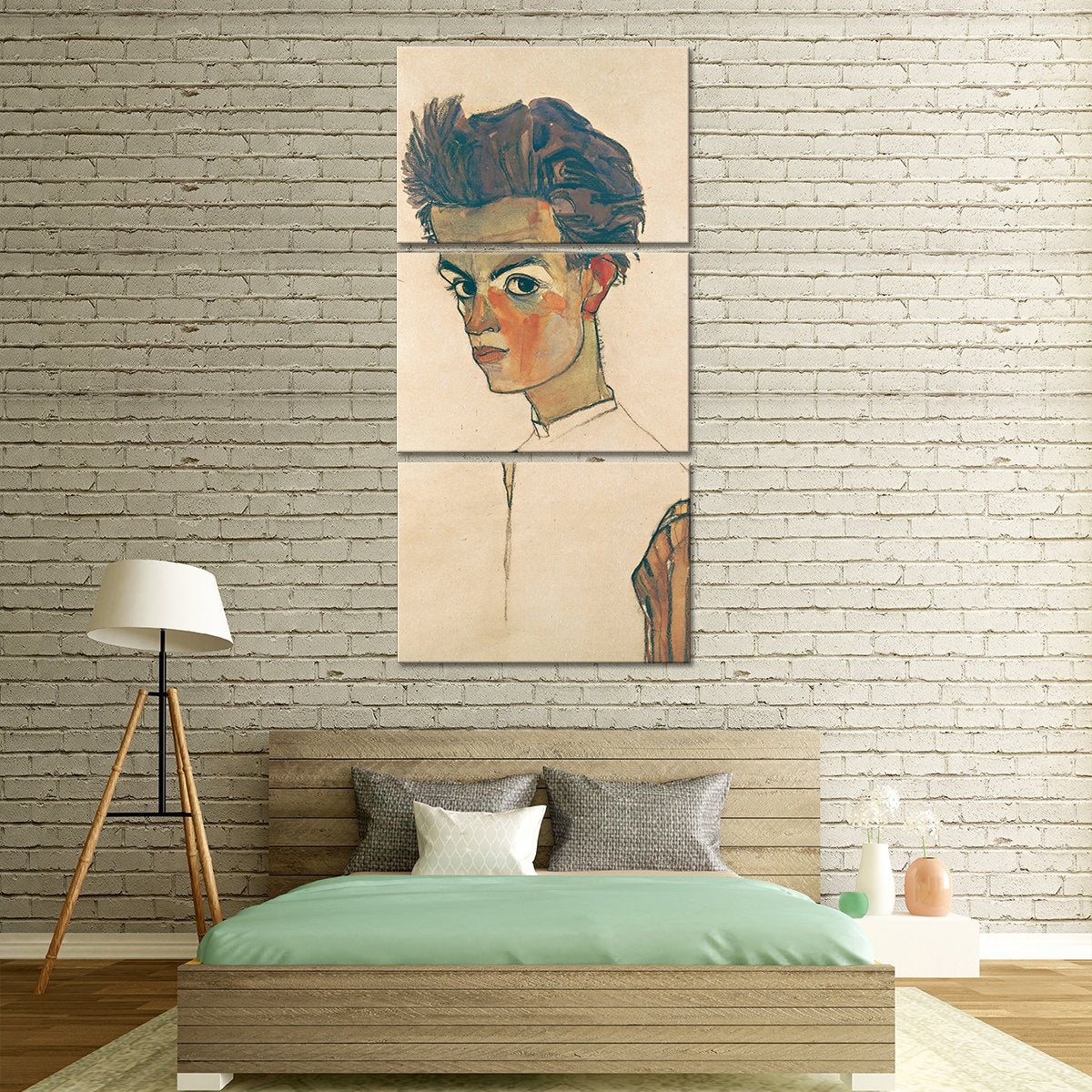 Self Portrait with Striped Shirt Multi Panel Canvas Wall Art
