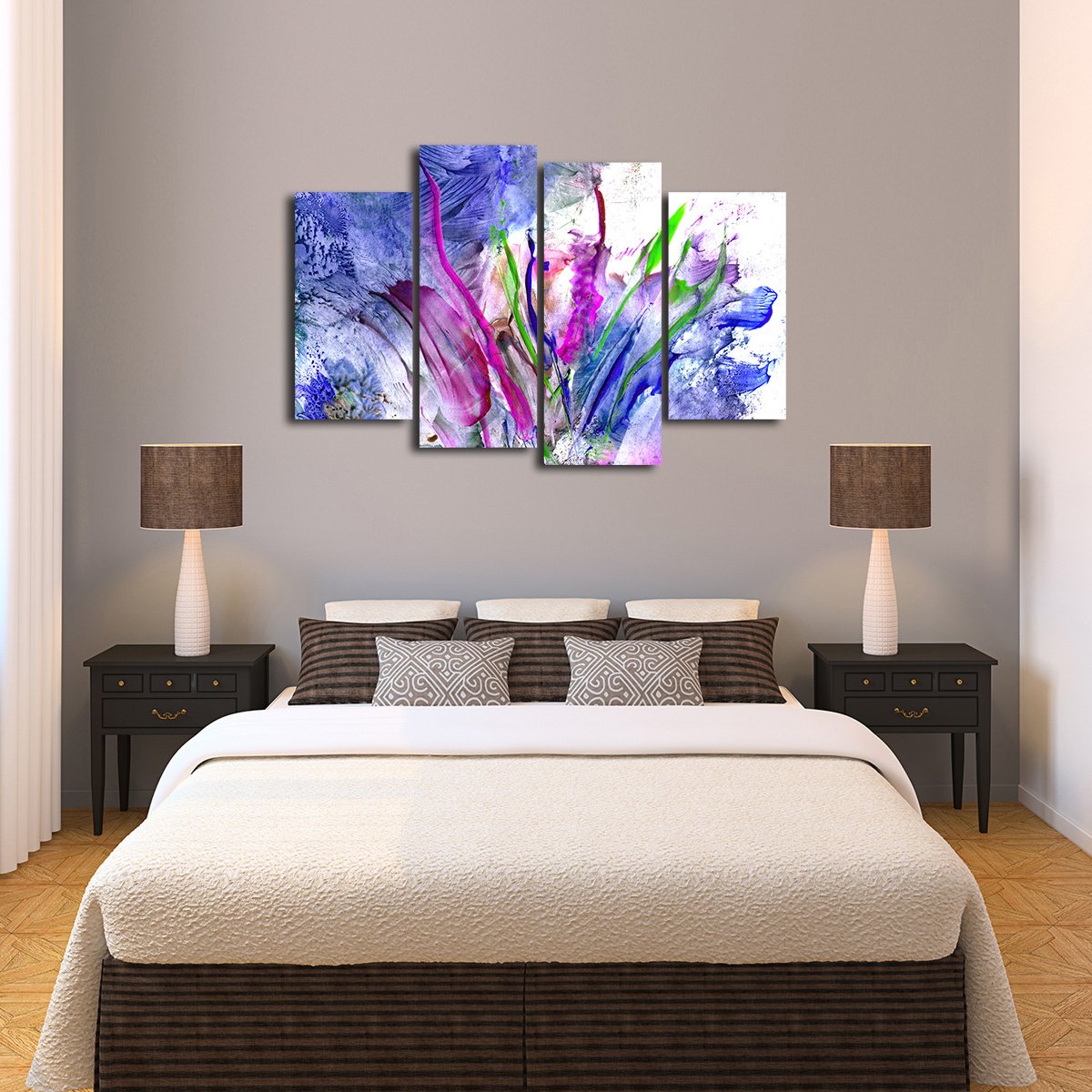 Abstract Flowers Multi Panel Canvas Wall Art
