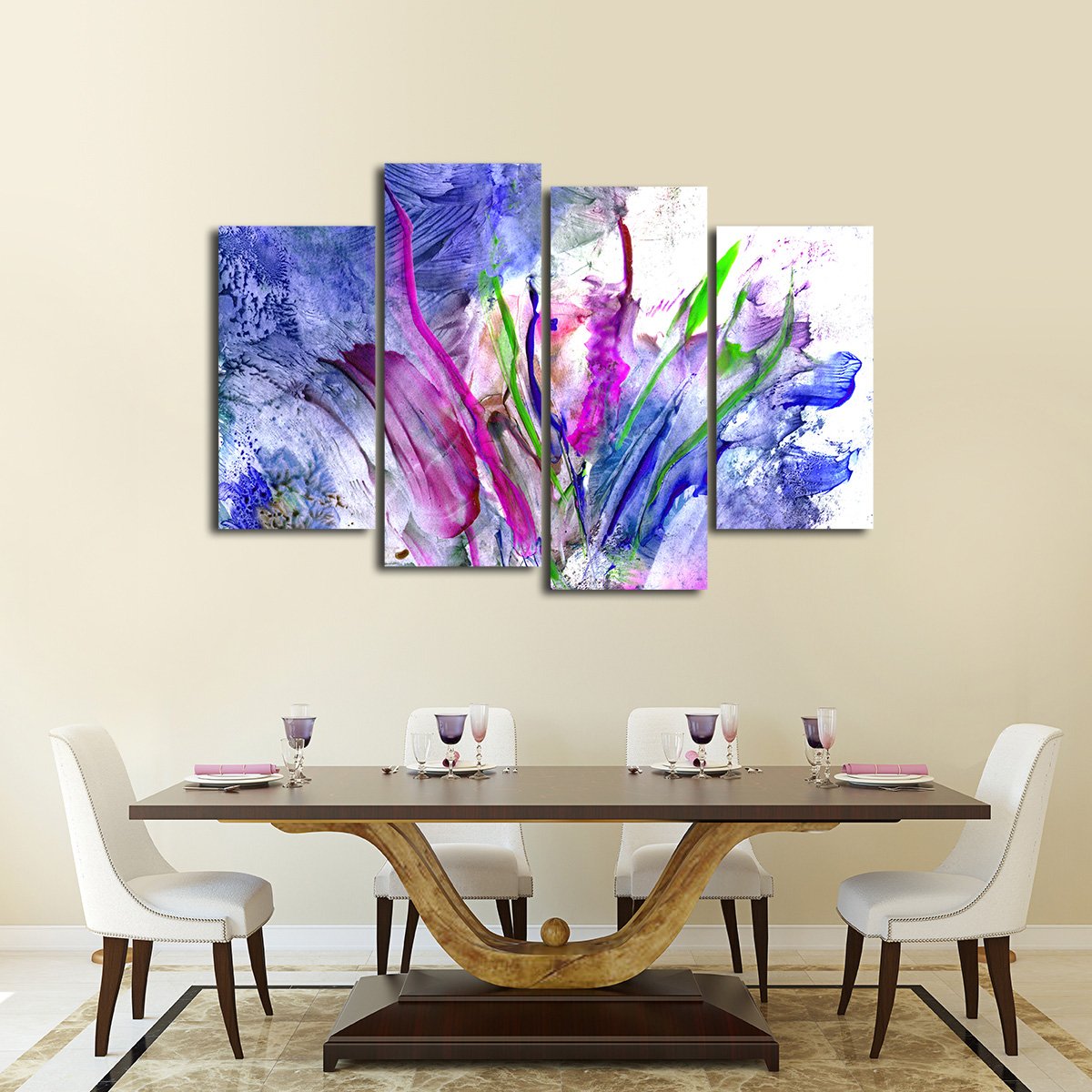 Abstract Flowers Multi Panel Canvas Wall Art