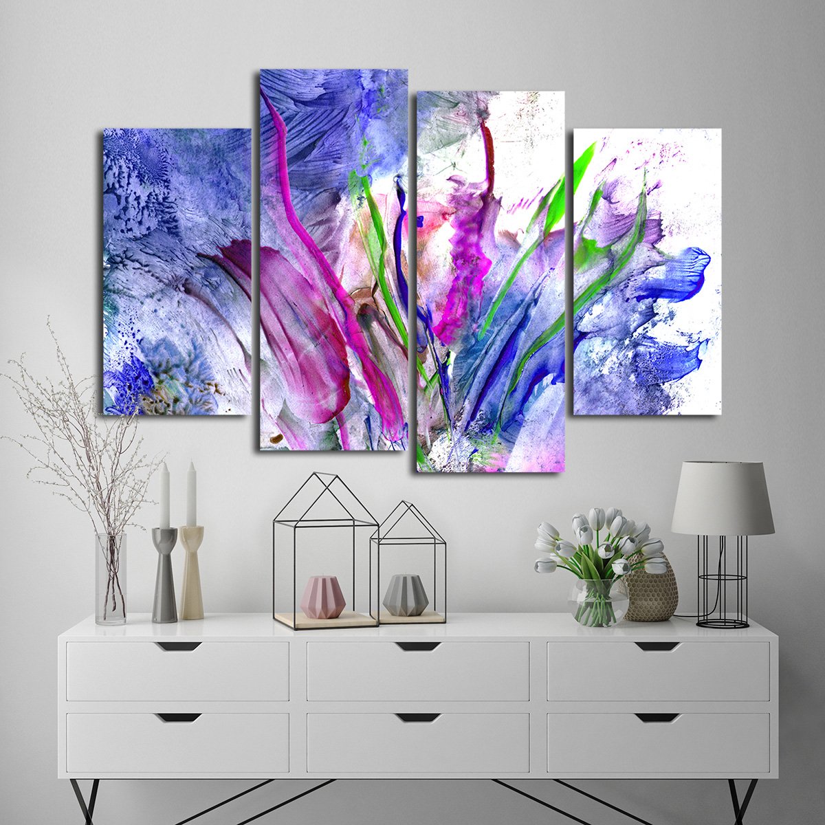 Abstract Flowers Multi Panel Canvas Wall Art