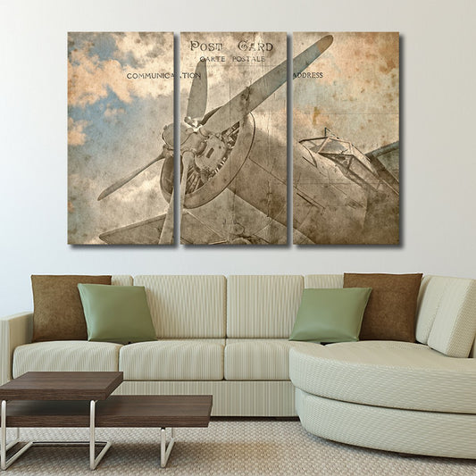 Airplane Postcard Multi Panel Canvas Wall Art