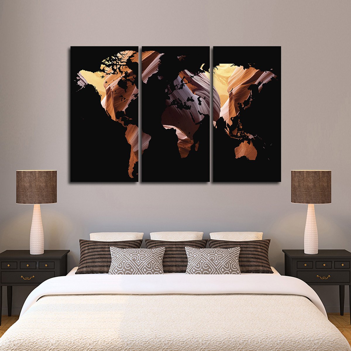 Antelope Canyon World Map Multi Panel Canvas Wall Art