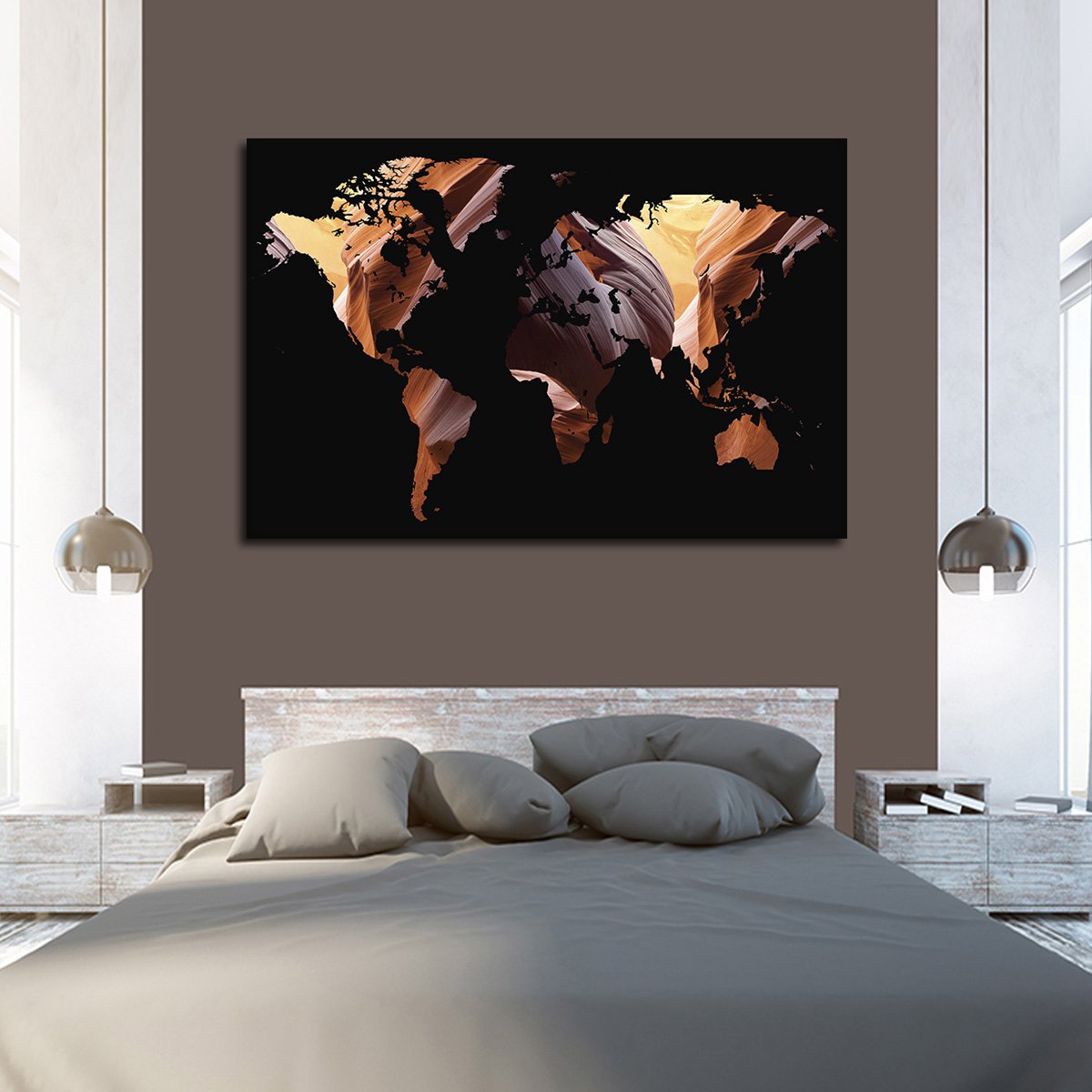 Antelope Canyon World Map Multi Panel Canvas Wall Art