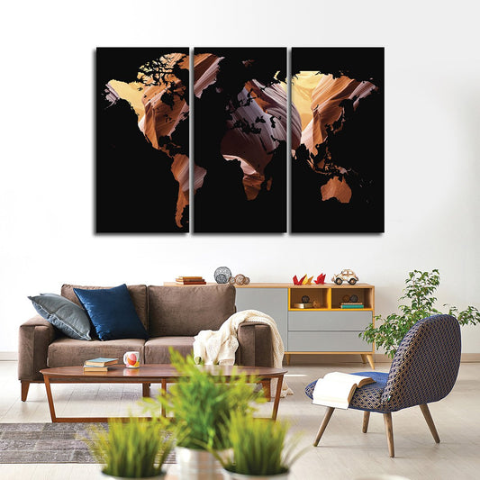Antelope Canyon World Map Multi Panel Canvas Wall Art