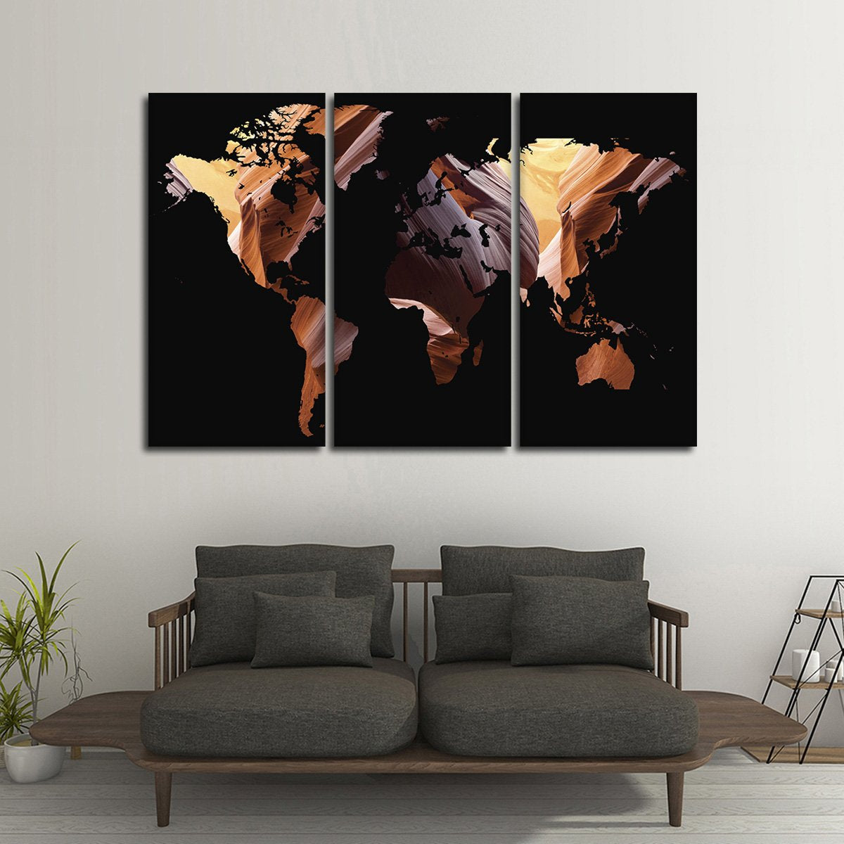 Antelope Canyon World Map Multi Panel Canvas Wall Art