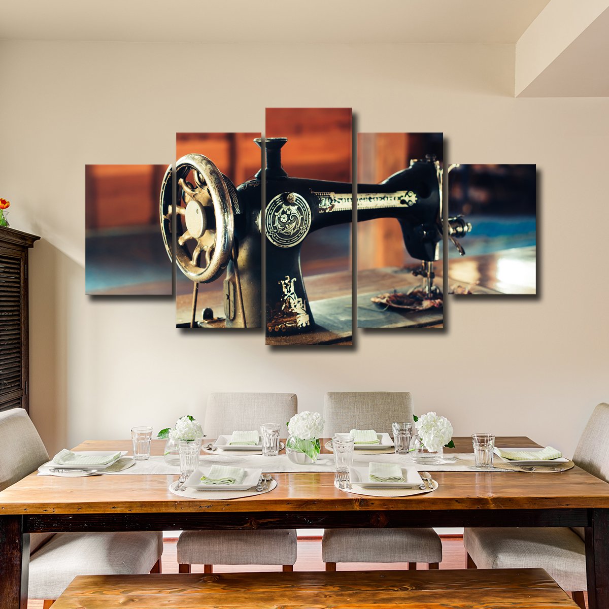 Antique Sewing Machine Multi Panel Canvas Wall Art