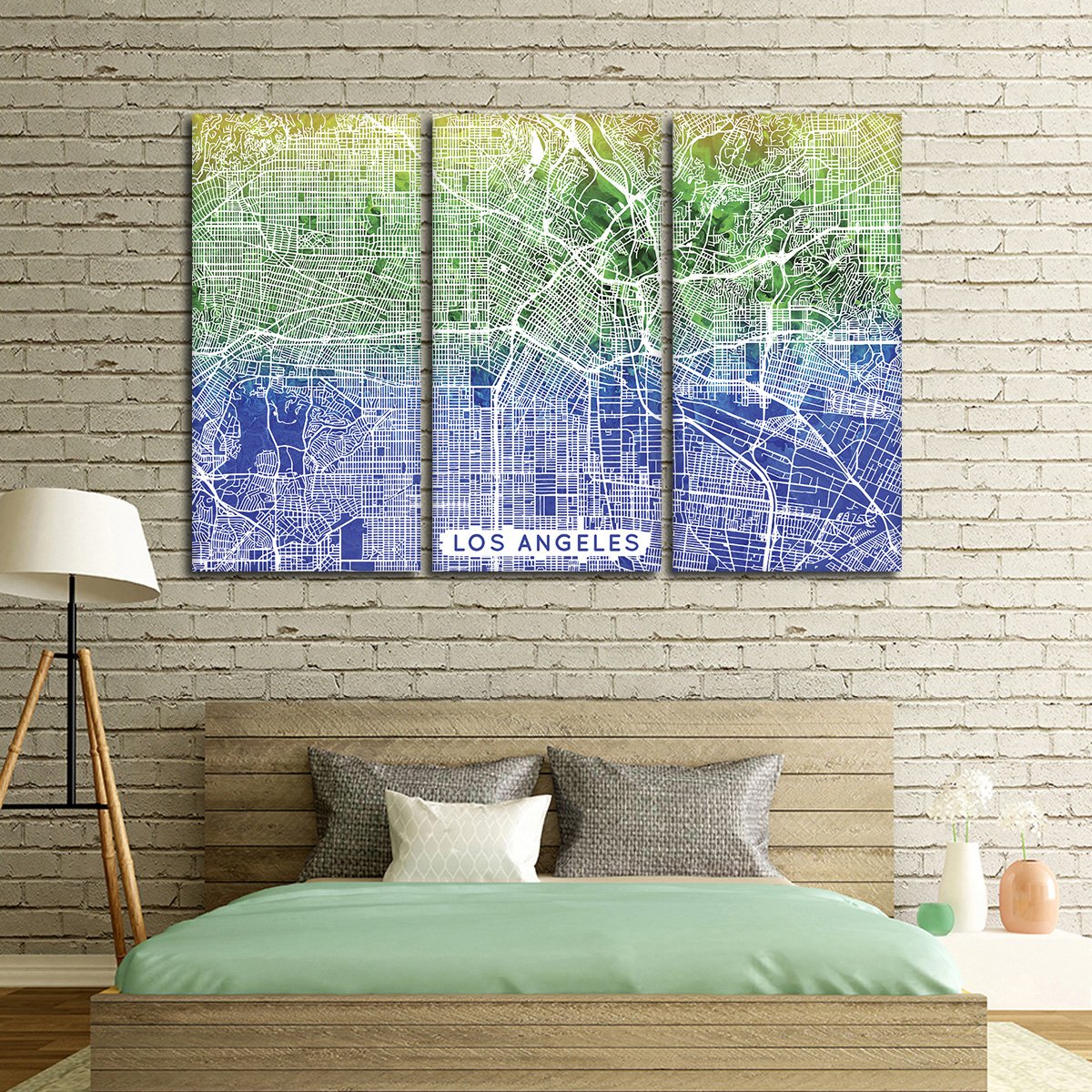 Aqua Los Angeles Map Multi Panel Canvas Wall Art