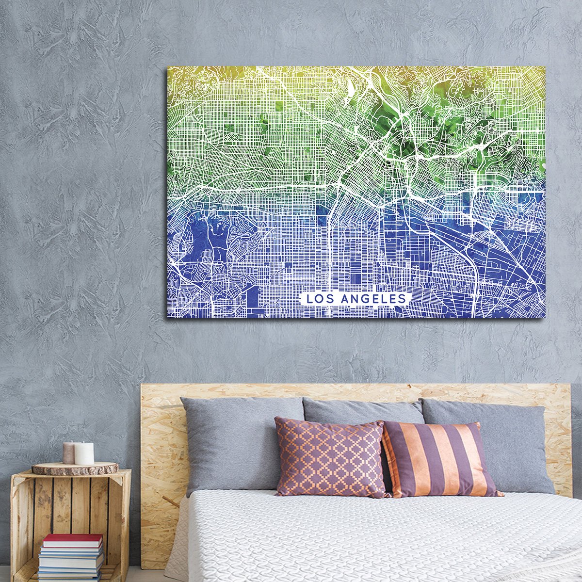 Aqua Los Angeles Map Multi Panel Canvas Wall Art