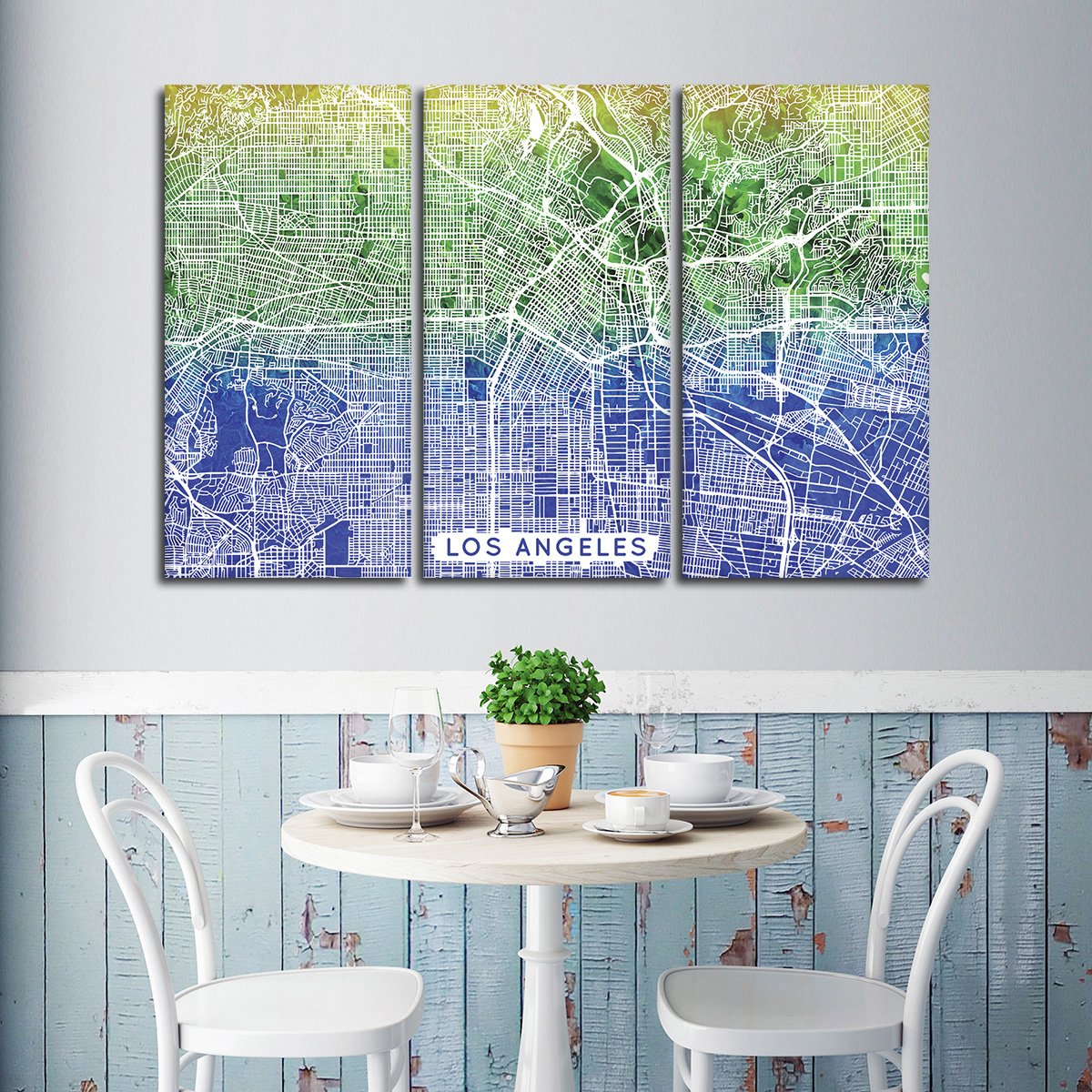 Aqua Los Angeles Map Multi Panel Canvas Wall Art