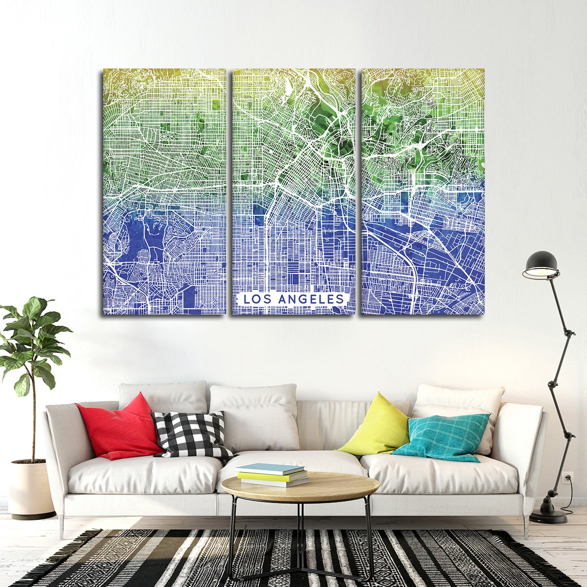Aqua Los Angeles Map Multi Panel Canvas Wall Art