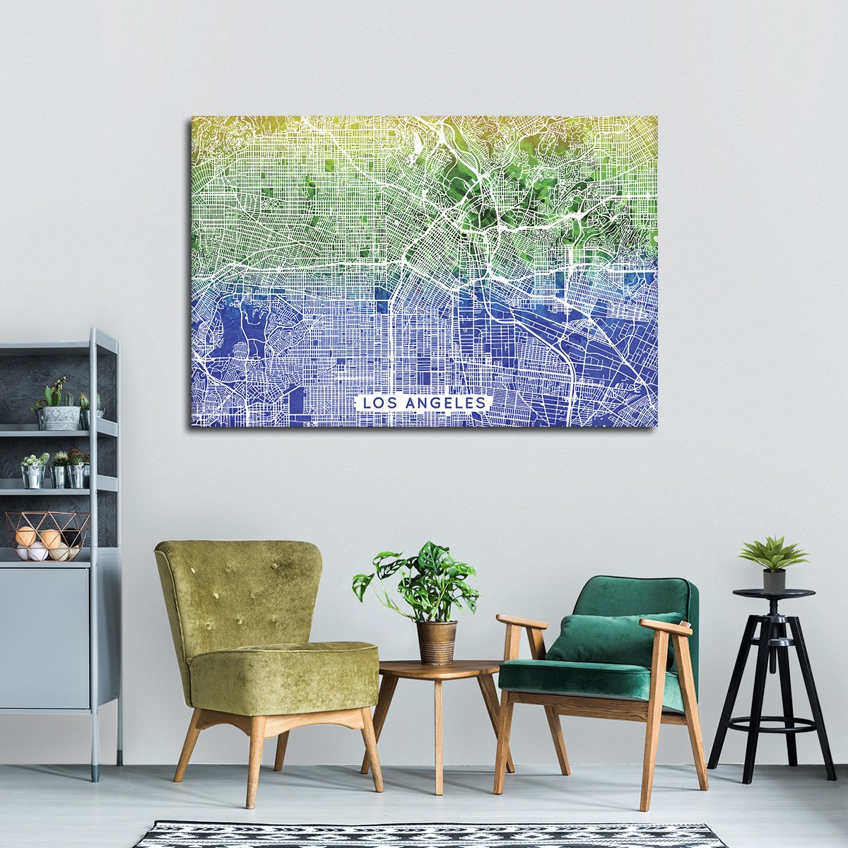 Aqua Los Angeles Map Multi Panel Canvas Wall Art