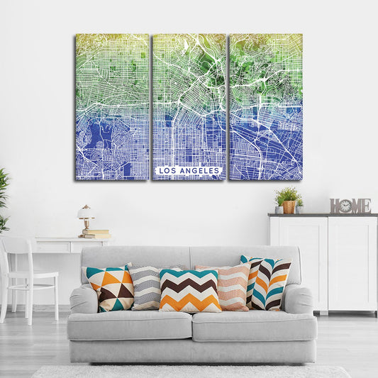 Aqua Los Angeles Map Multi Panel Canvas Wall Art