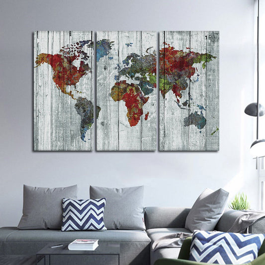 Artisanal World Map Multi Panel Canvas Wall Art