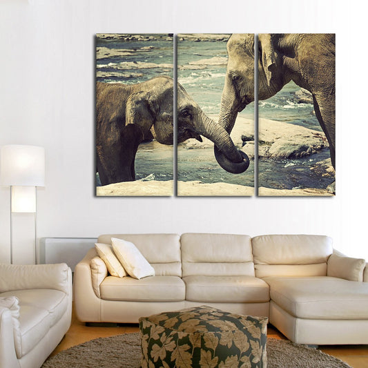 Asian Elephants Multi Panel Canvas Wall Art