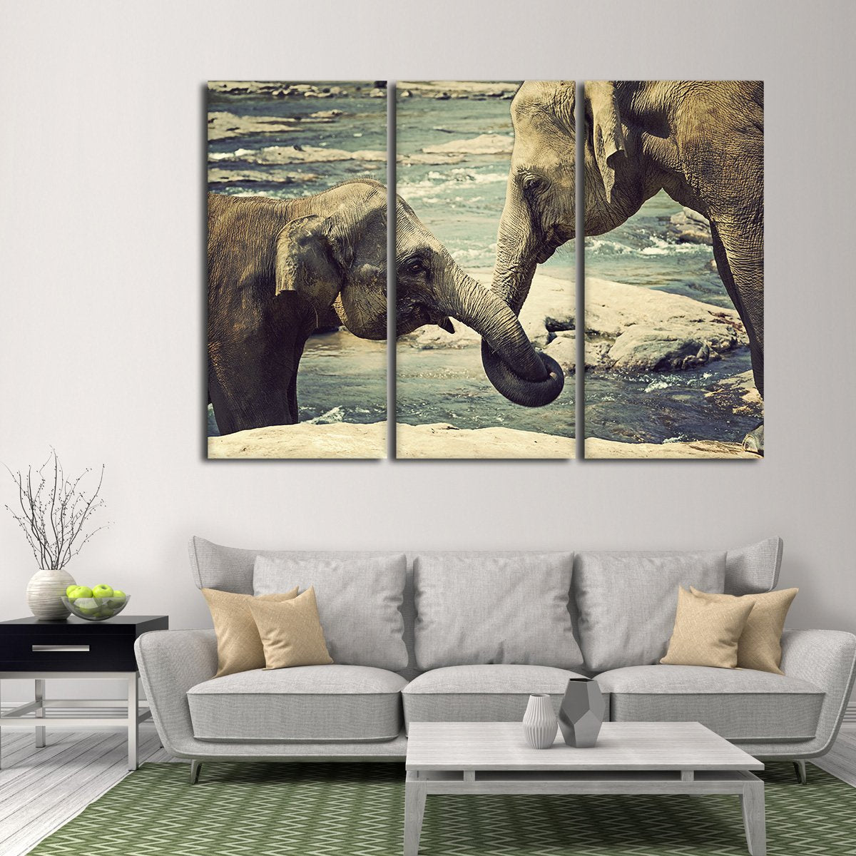 Asian Elephants Multi Panel Canvas Wall Art
