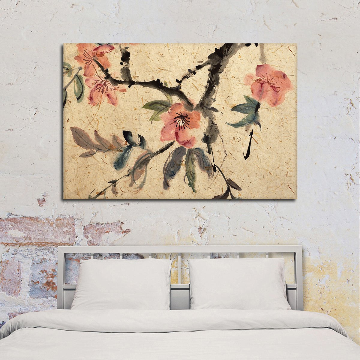 Asian Ink Flowers Multi Panel Canvas Wall Art